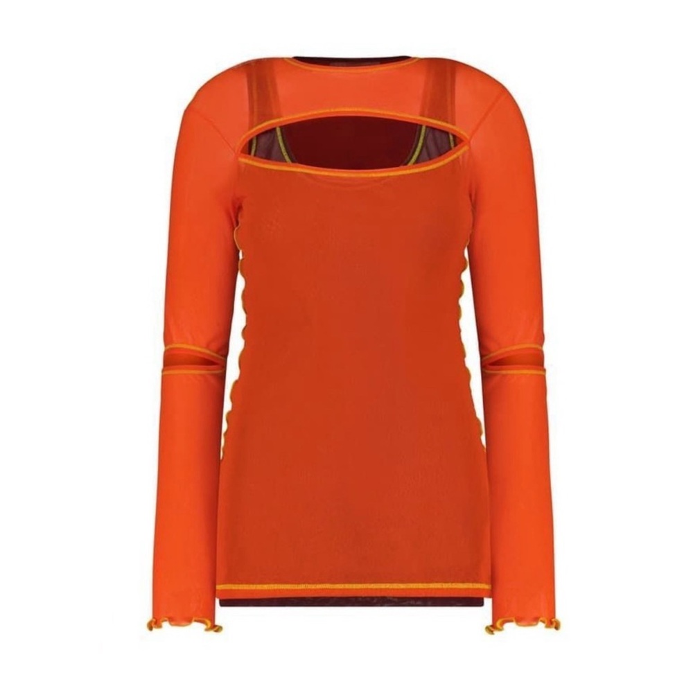 2 Piece Set Marina Moscone Vibrant Orange Women's Long Sleeve Blouse